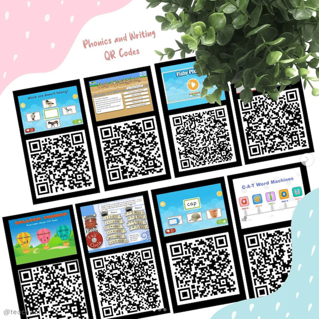 Instagram post of maths and literacy games QR codes